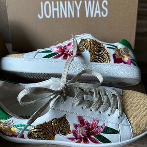 Johnny Was Floral and Tiger Embroidered Sneakers size 9